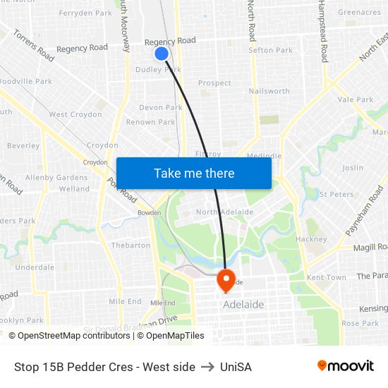 Stop 15B Pedder Cres - West side to UniSA map
