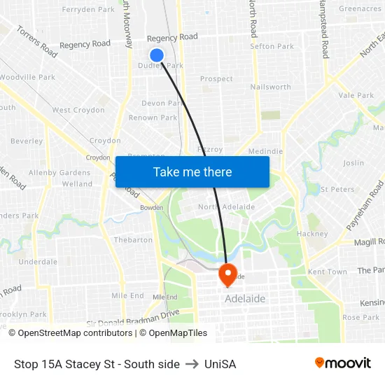 Stop 15A Stacey St - South side to UniSA map