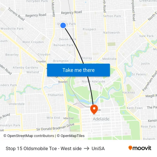 Stop 15 Oldsmobile Tce - West side to UniSA map