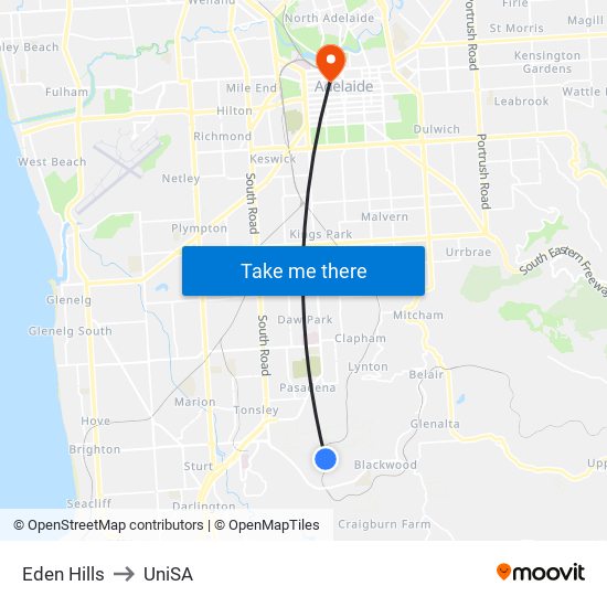 Eden Hills to UniSA map