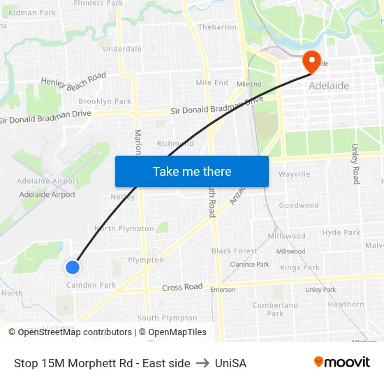 Stop 15M Morphett Rd - East side to UniSA map