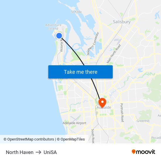North Haven to UniSA map