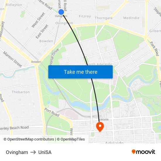 Ovingham to UniSA map