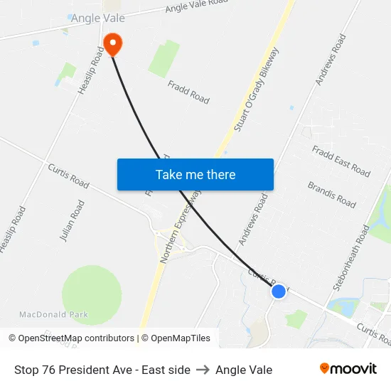 Stop 76 President Ave - East side to Angle Vale map