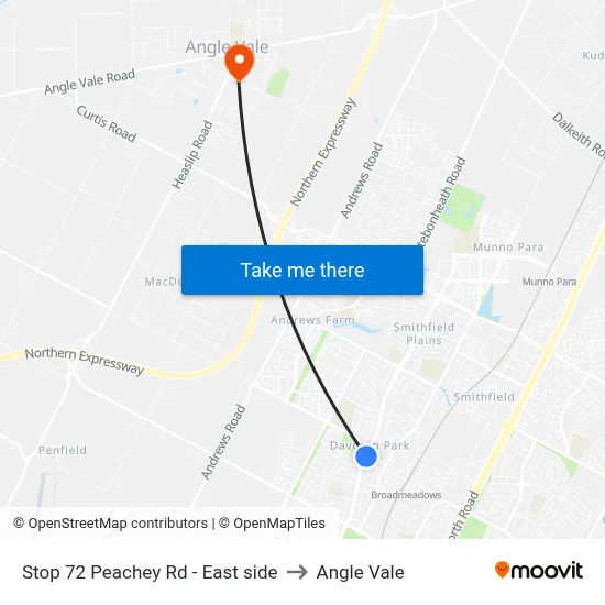 Stop 72 Peachey Rd - East side to Angle Vale map