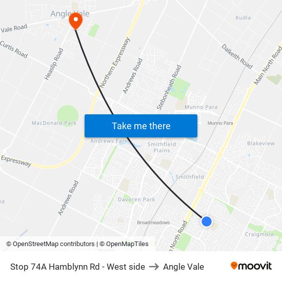 Stop 74A Hamblynn Rd - West side to Angle Vale map