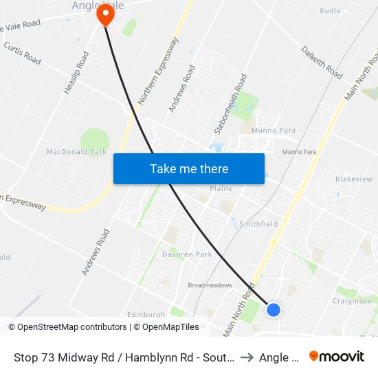 Stop 73 Midway Rd / Hamblynn Rd - South West side to Angle Vale map