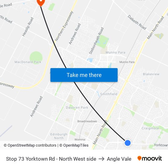 Stop 73 Yorktown Rd - North West side to Angle Vale map