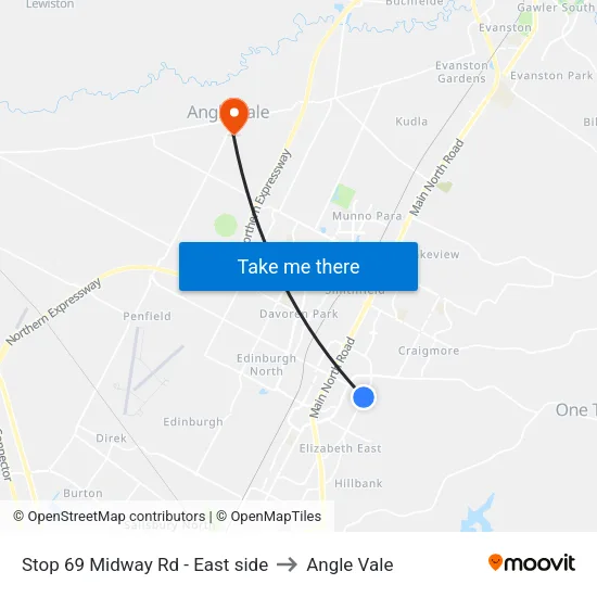 Stop 69 Midway Rd - East side to Angle Vale map
