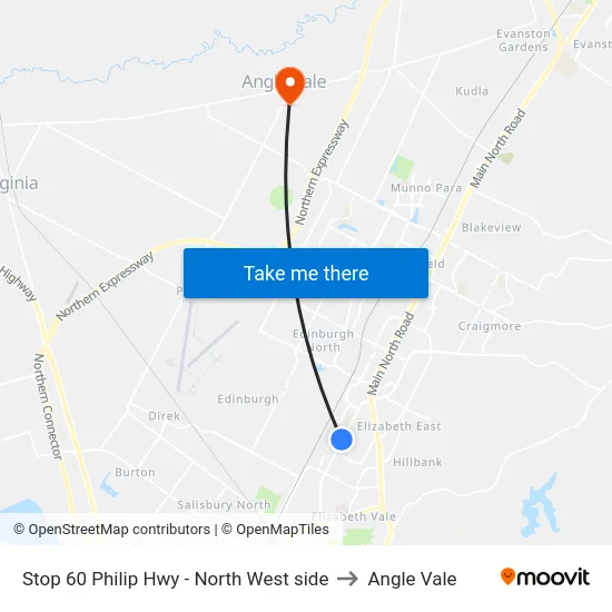 Stop 60 Philip Hwy - North West side to Angle Vale map