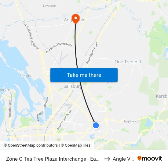 Zone G Tea Tree Plaza Interchange - East side to Angle Vale map