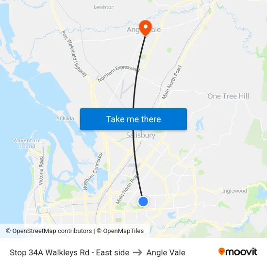 Stop 34A Walkleys Rd - East side to Angle Vale map
