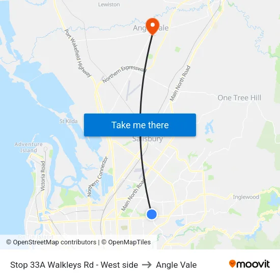 Stop 33A Walkleys Rd - West side to Angle Vale map