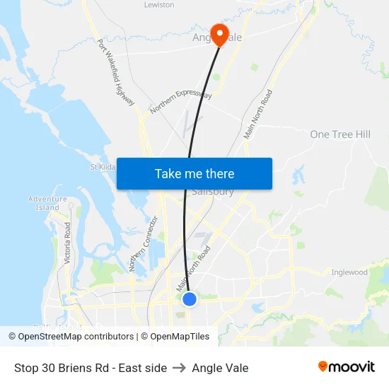Stop 30 Briens Rd - East side to Angle Vale map