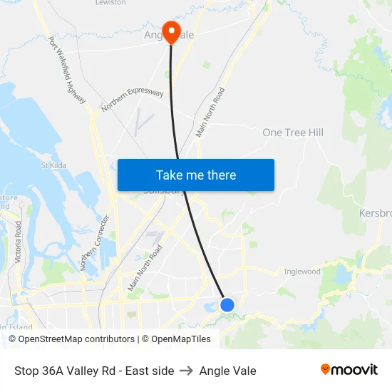 Stop 36A Valley Rd - East side to Angle Vale map