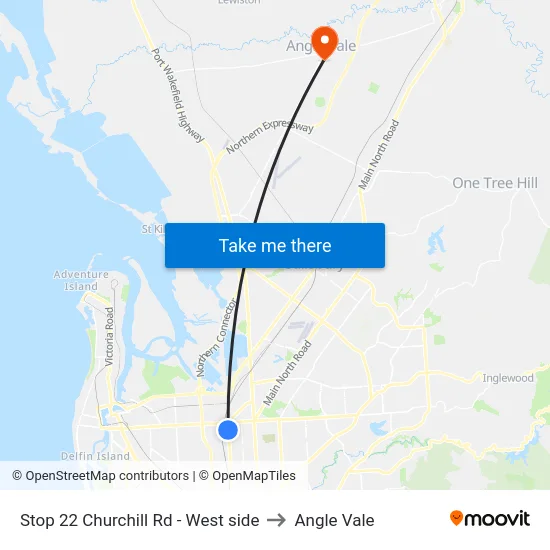 Stop 22 Churchill Rd - West side to Angle Vale map