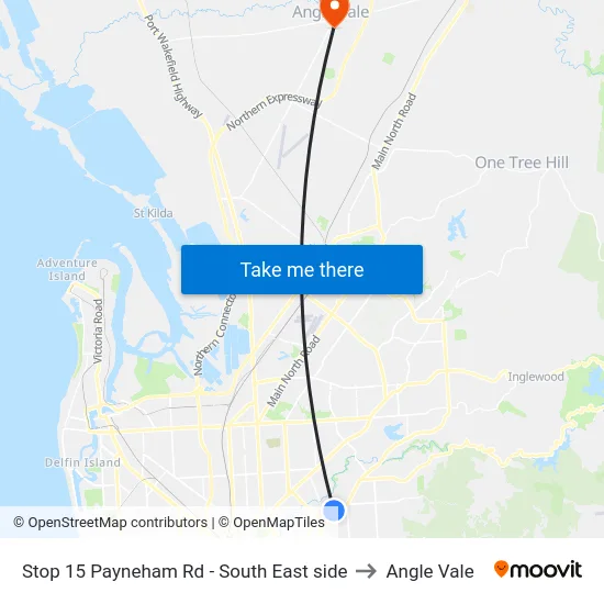 Stop 15 Payneham Rd - South East side to Angle Vale map