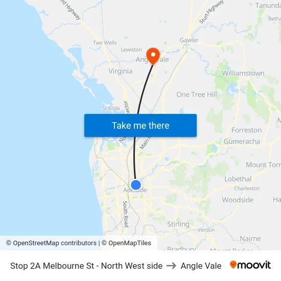 Stop 2A Melbourne St - North West side to Angle Vale map