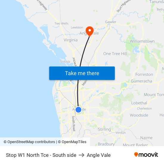 Stop W1 North Tce - South side to Angle Vale map