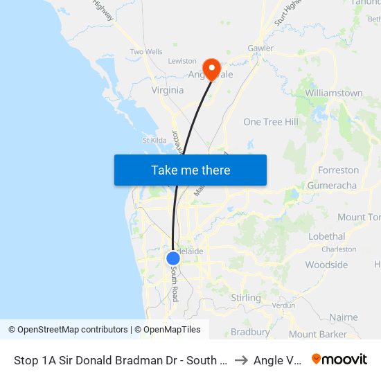 Stop 1A Sir Donald Bradman Dr - South side to Angle Vale map