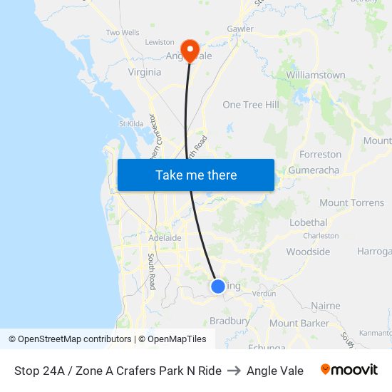 Stop 24A / Zone A Crafers Park N Ride to Angle Vale map