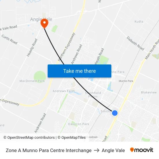 Zone A Munno Para Centre Interchange to Angle Vale map