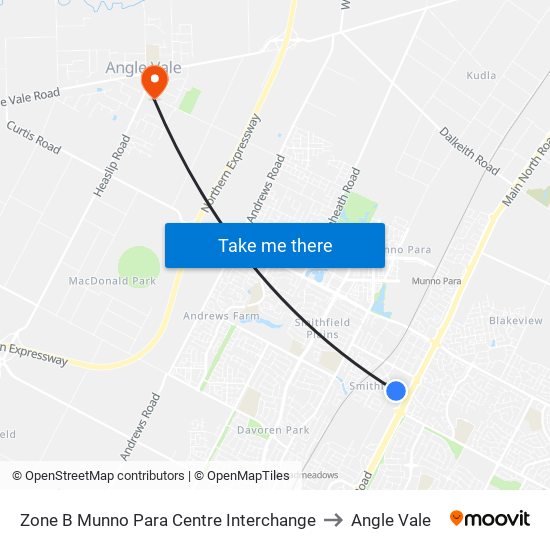 Zone B Munno Para Centre Interchange to Angle Vale map