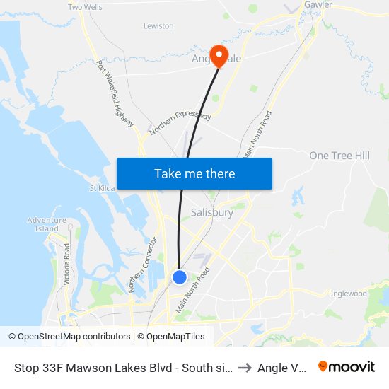 Stop 33F Mawson Lakes Blvd - South side to Angle Vale map