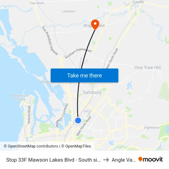 Stop 33F Mawson Lakes Blvd - South side to Angle Vale map
