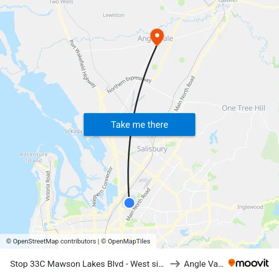 Stop 33C Mawson Lakes Blvd - West side to Angle Vale map