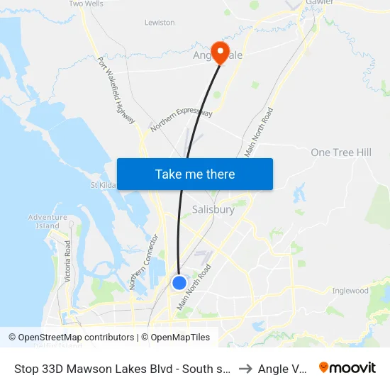 Stop 33D Mawson Lakes Blvd - South side to Angle Vale map