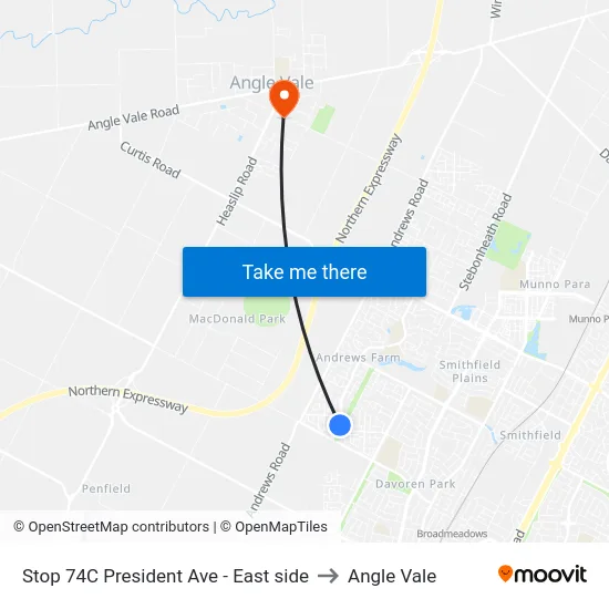 Stop 74C President Ave - East side to Angle Vale map