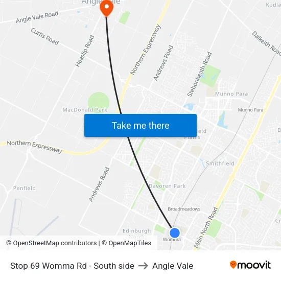 Stop 69 Womma Rd - South side to Angle Vale map