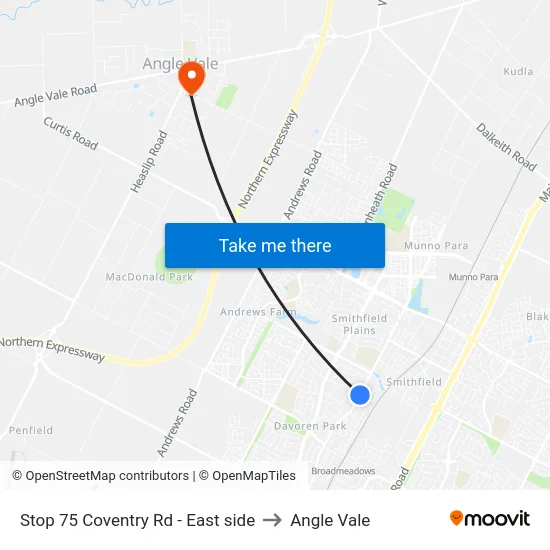 Stop 75 Coventry Rd - East side to Angle Vale map