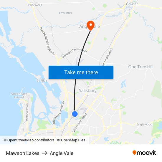 Mawson Lakes to Angle Vale map