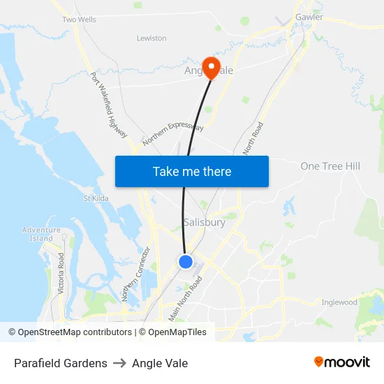 Parafield Gardens to Angle Vale map