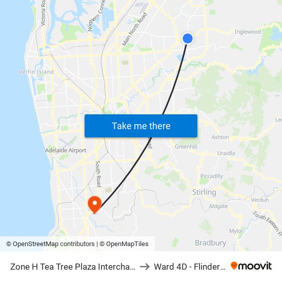 Zone H Tea Tree Plaza Interchange - West side to Ward 4D - Flinders Medical map