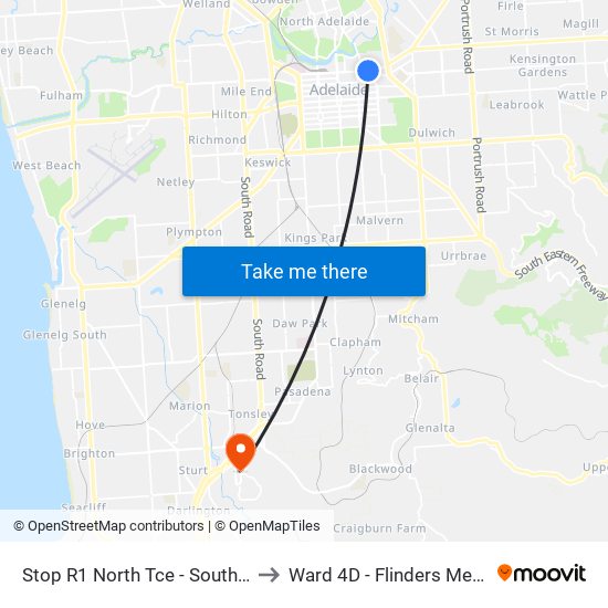 Stop R1 North Tce - South side to Ward 4D - Flinders Medical map