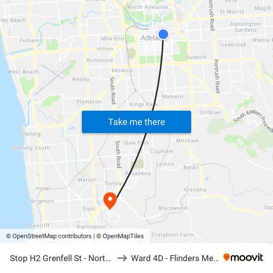 Stop H2 Grenfell St - North side to Ward 4D - Flinders Medical map