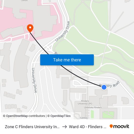 Zone C Flinders University Interchange to Ward 4D - Flinders Medical map