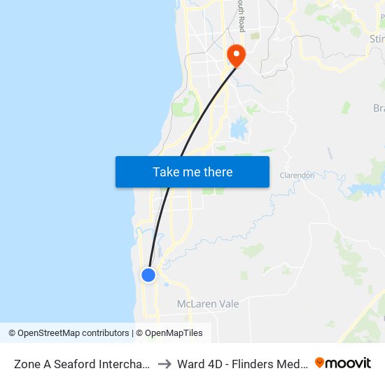 Zone A Seaford Interchange to Ward 4D - Flinders Medical map