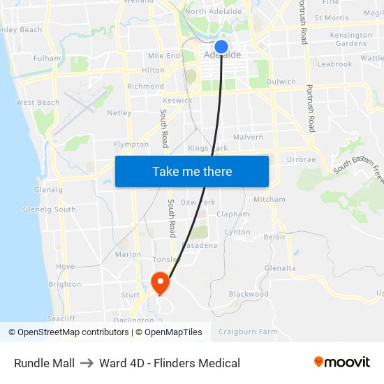 Rundle Mall to Ward 4D - Flinders Medical map