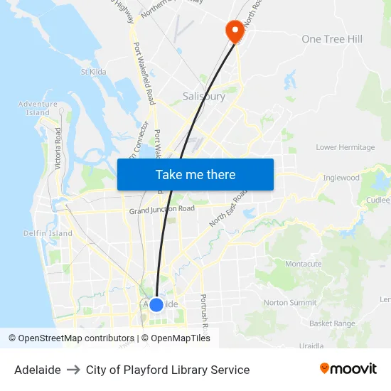 Adelaide to City of Playford Library Service map