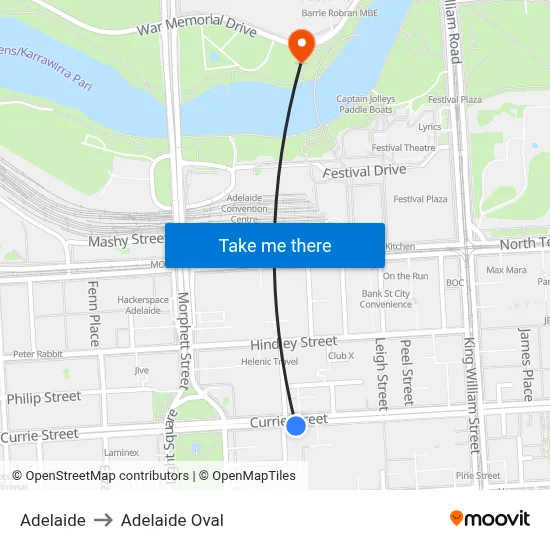 Adelaide to Adelaide Oval map