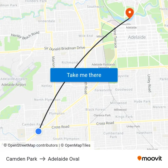 Camden Park to Adelaide Oval map