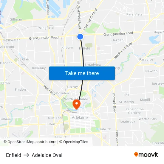 Enfield to Adelaide Oval map