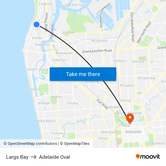 Largs Bay to Adelaide Oval map
