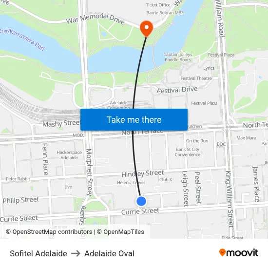 Sofitel Adelaide to Adelaide Oval map