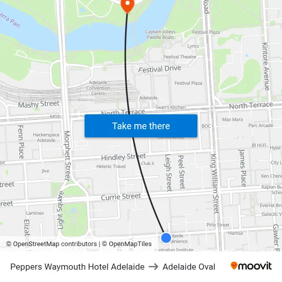 Peppers Waymouth Hotel Adelaide to Adelaide Oval map