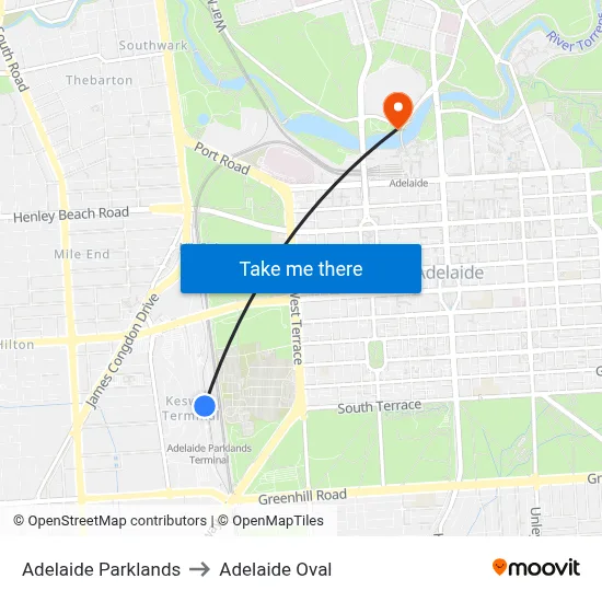 Adelaide Parklands to Adelaide Oval map